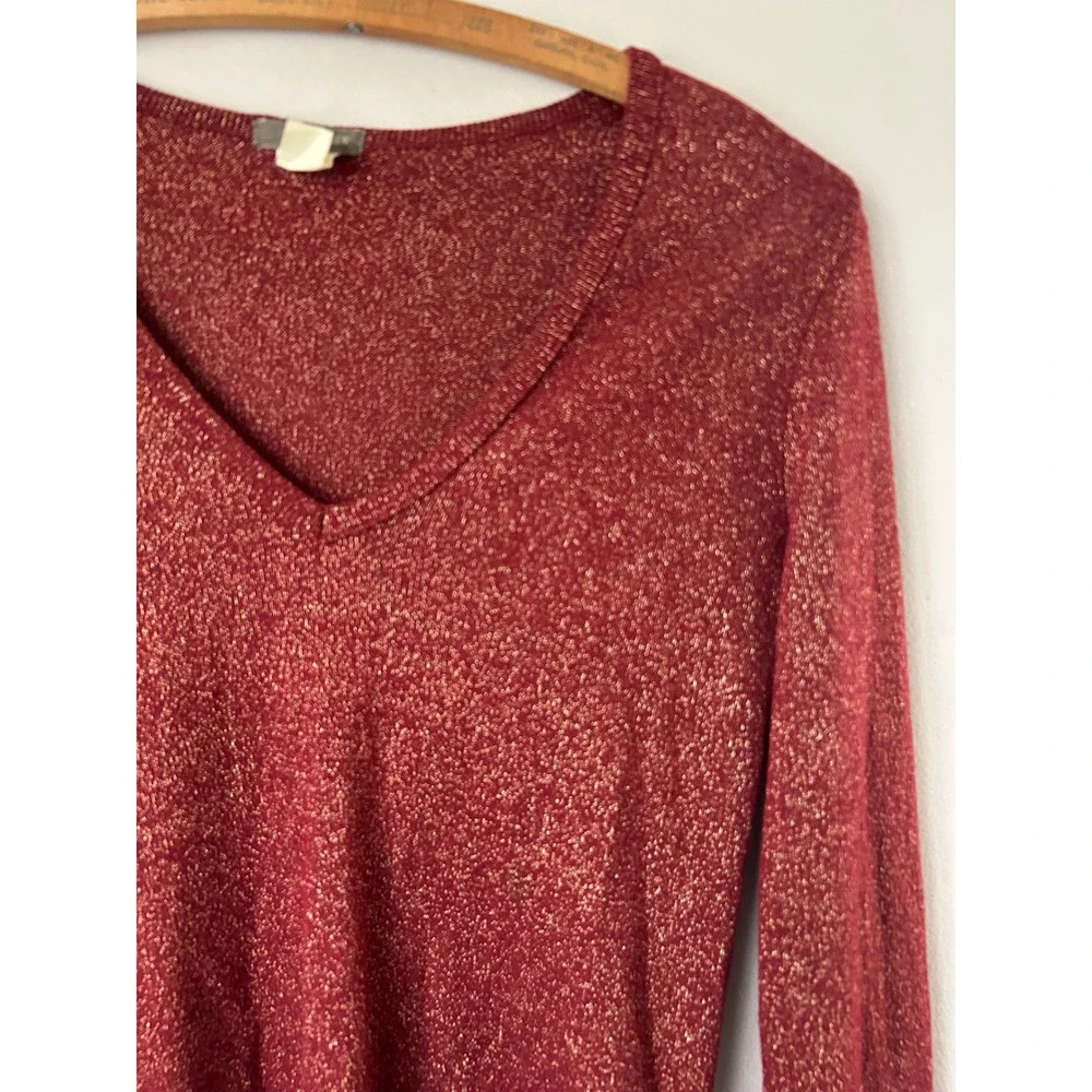 J. Crew Red Gold Metallic Sparkle Sweater‎  XS Holiday Glam Party